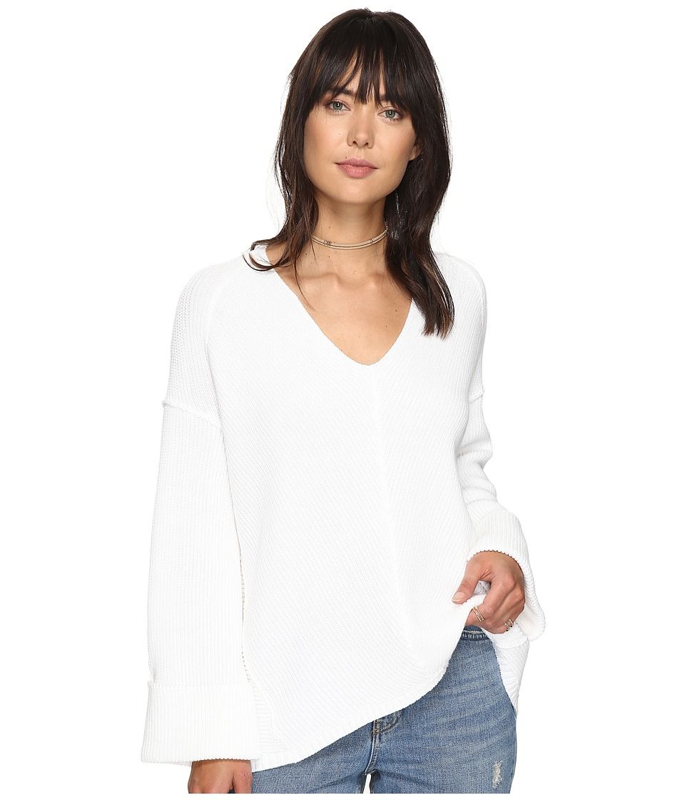 Free People - La Brea V-Neck Sweater (White) Women's Sweater | Zappos