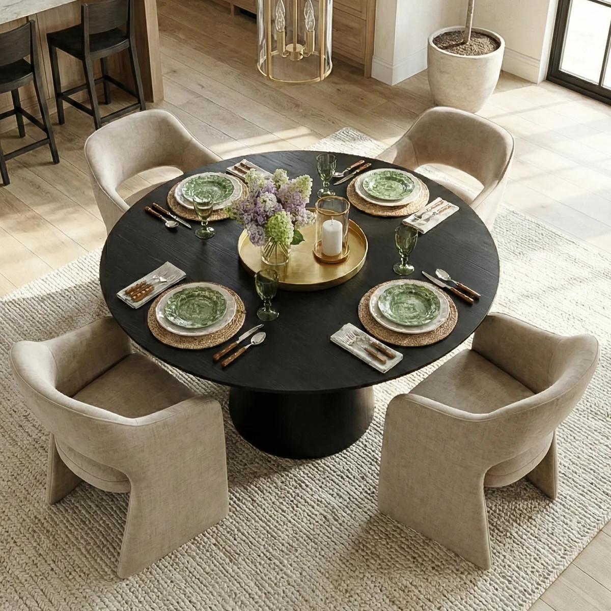 4 - Person Dining Table Sets With Round Table & 4 Upholstered Chairs | Wayfair North America