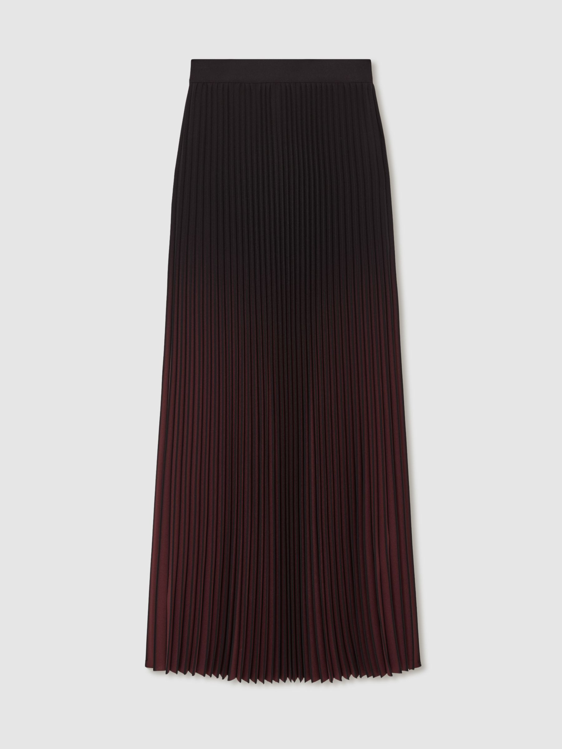Reiss Ombre Pleated Midi Skirt in Burgundy/Black | REISS | Reiss US