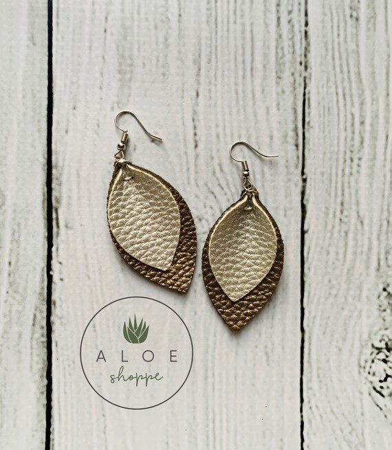 Copper Toned and Silver Toned Faux Leather Pinch Top Earrings | Etsy (US)