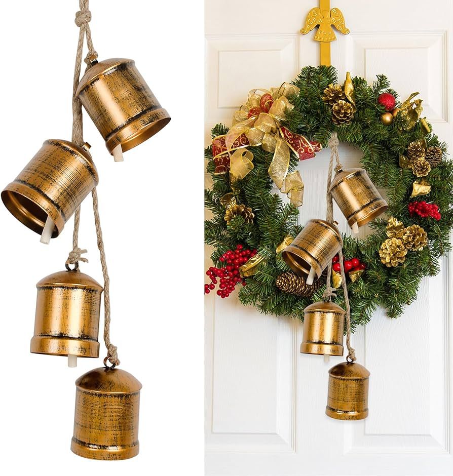 Styleonme Decorative Bells, Christmas Decor Bells, Metal Indoor and Outdoor Blessing Bells, 4-Pie... | Amazon (US)