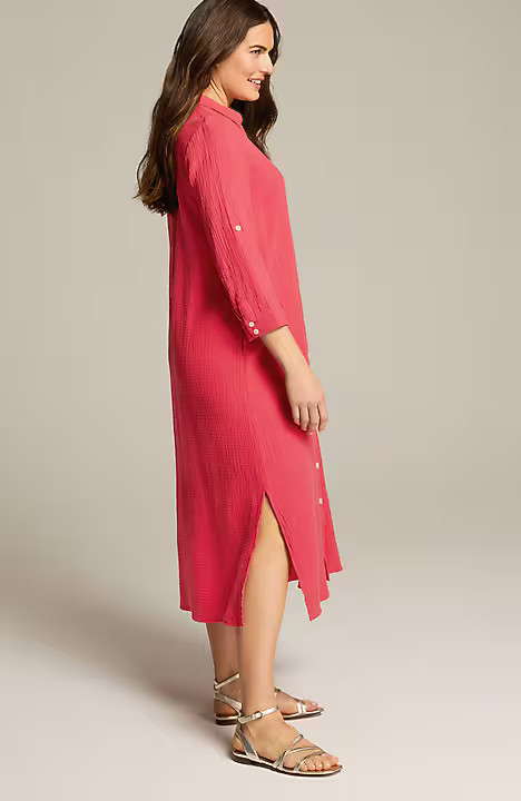 Cotton-Gauze Midi Shirtdress | J. Jill