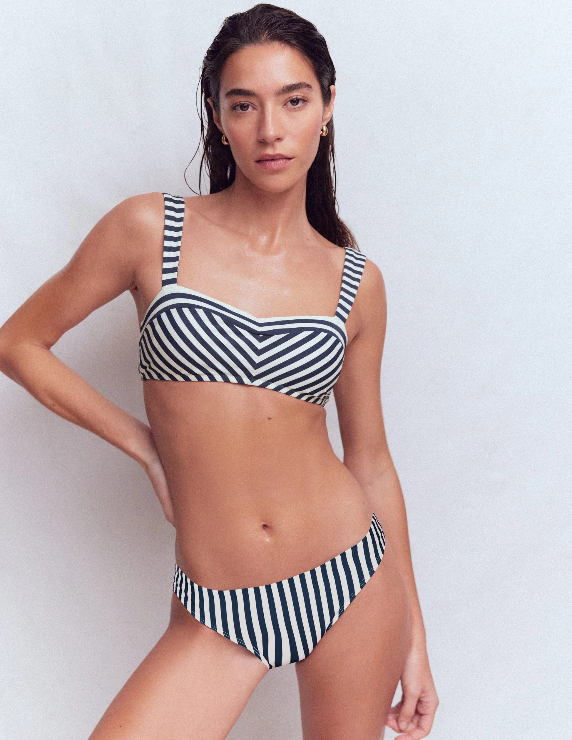 Clean Sweetheart Bikini Top-Navy, Ivory Stripe | Boden (US)