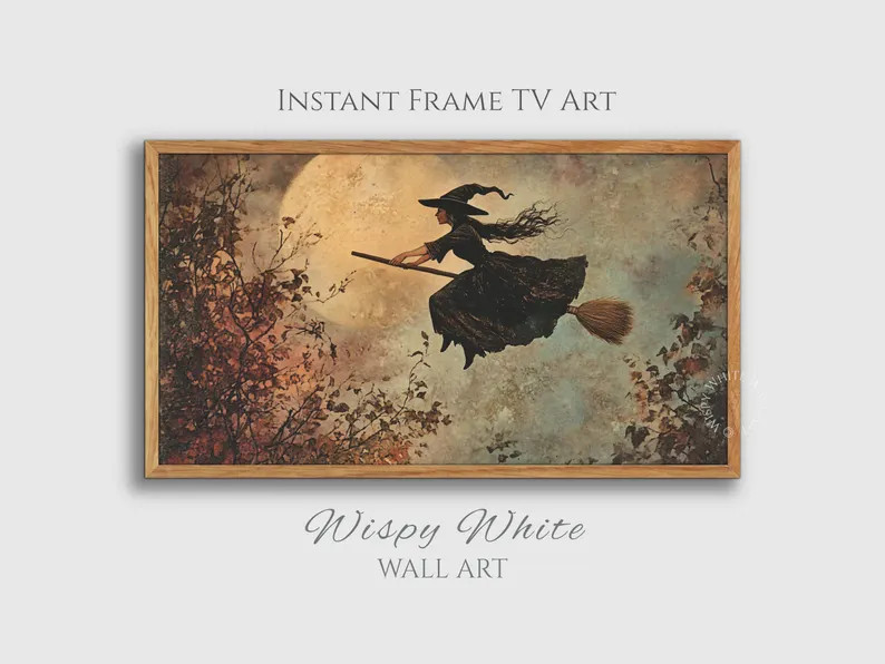 Flying Witch Frame TV Art Halloween Instant Digital Download Witchy Decor Spooky Season Frame TV ... | Etsy (US)