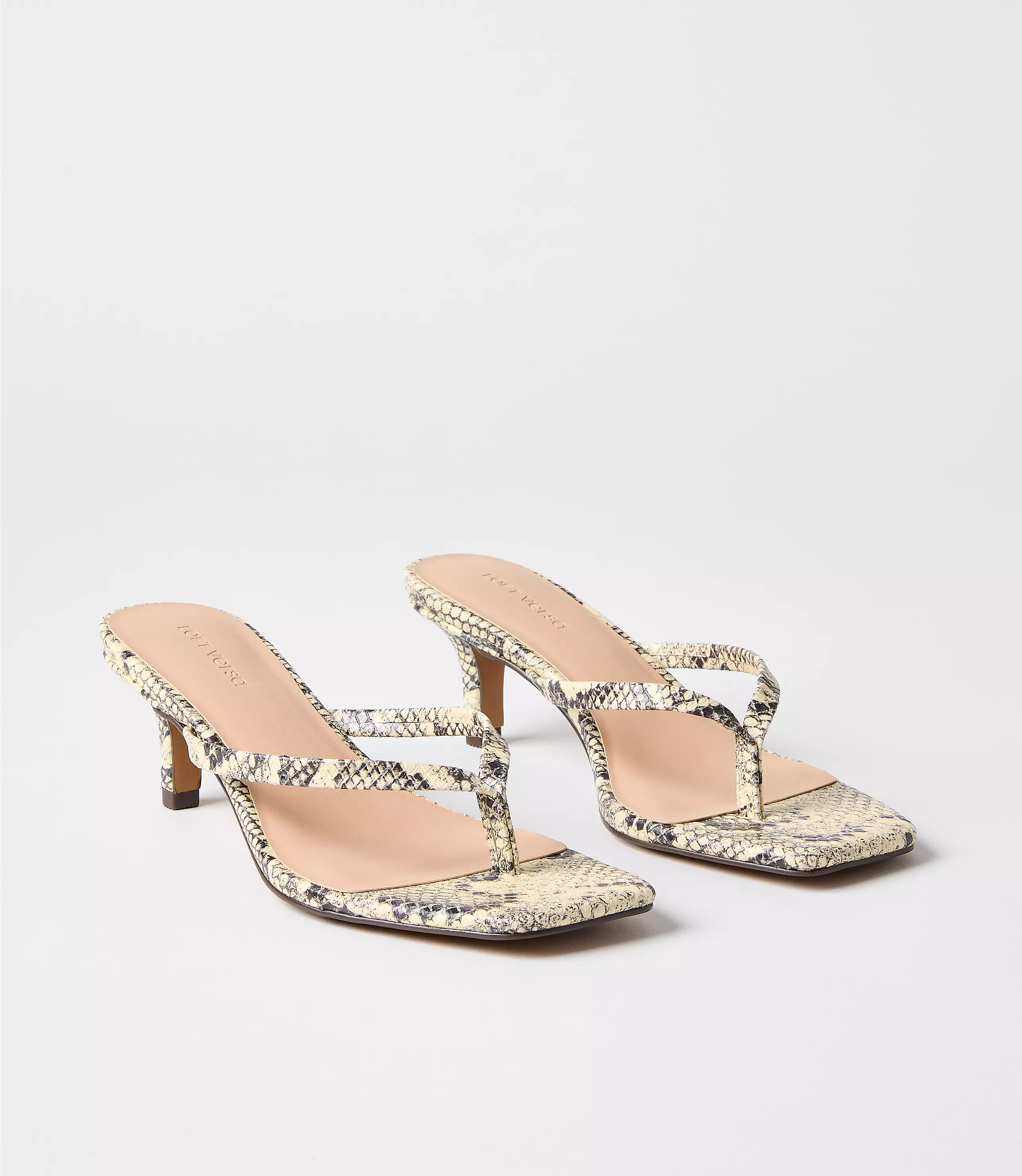 LOFT Versa Snake Print Leather Kitten Heel Thong Sandals | LOFT