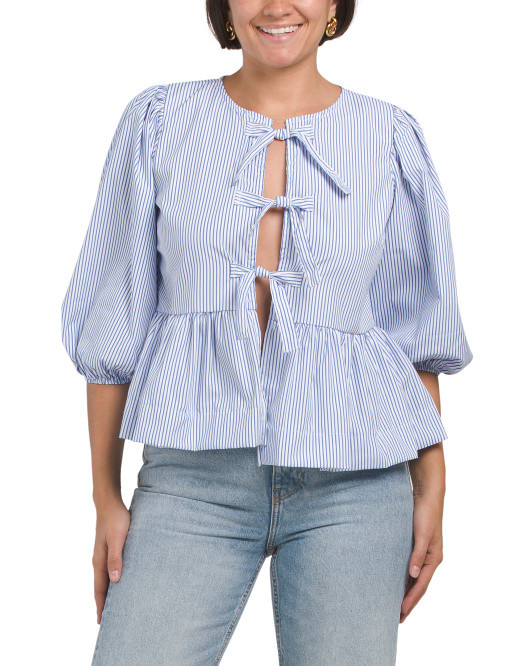 Tie Front Top With Stripes | TJ Maxx