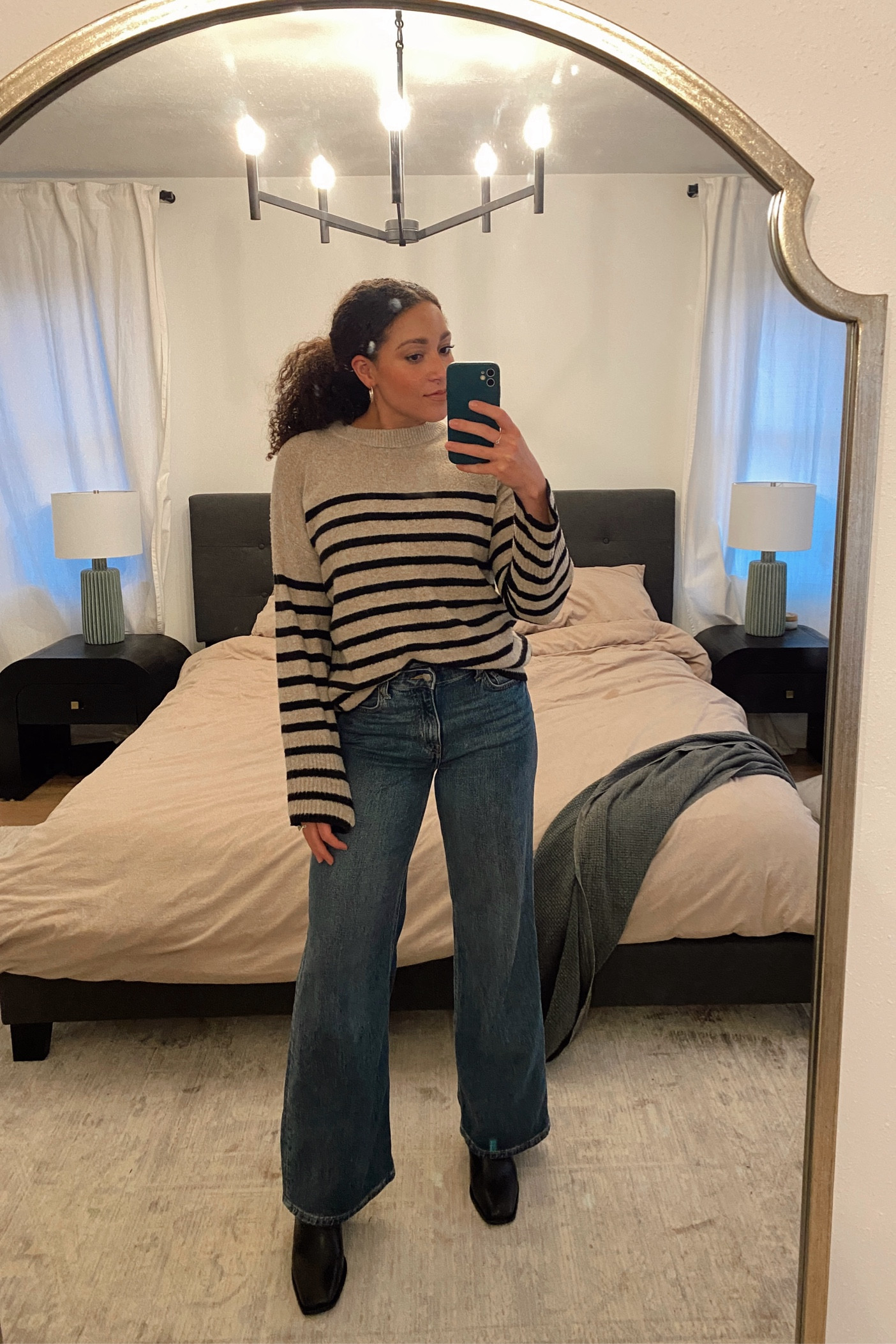 Fall ootd for client meetings! My favorite medium wash wide leg jeans, black booties and a cozy striped knit sweater. 

#LTKFindsUnder50 #LTKSeasonal #LTKFindsUnder100