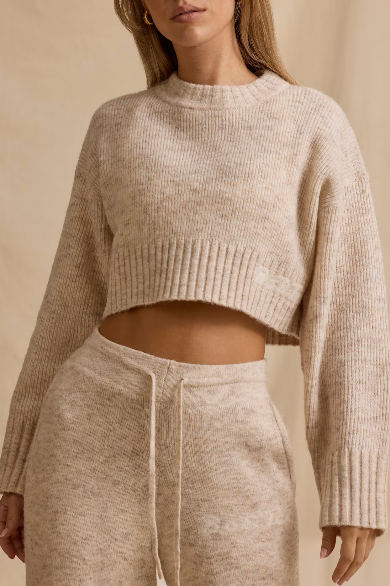 Cropped Knit Jumper in Cream Marl | Oh Polly