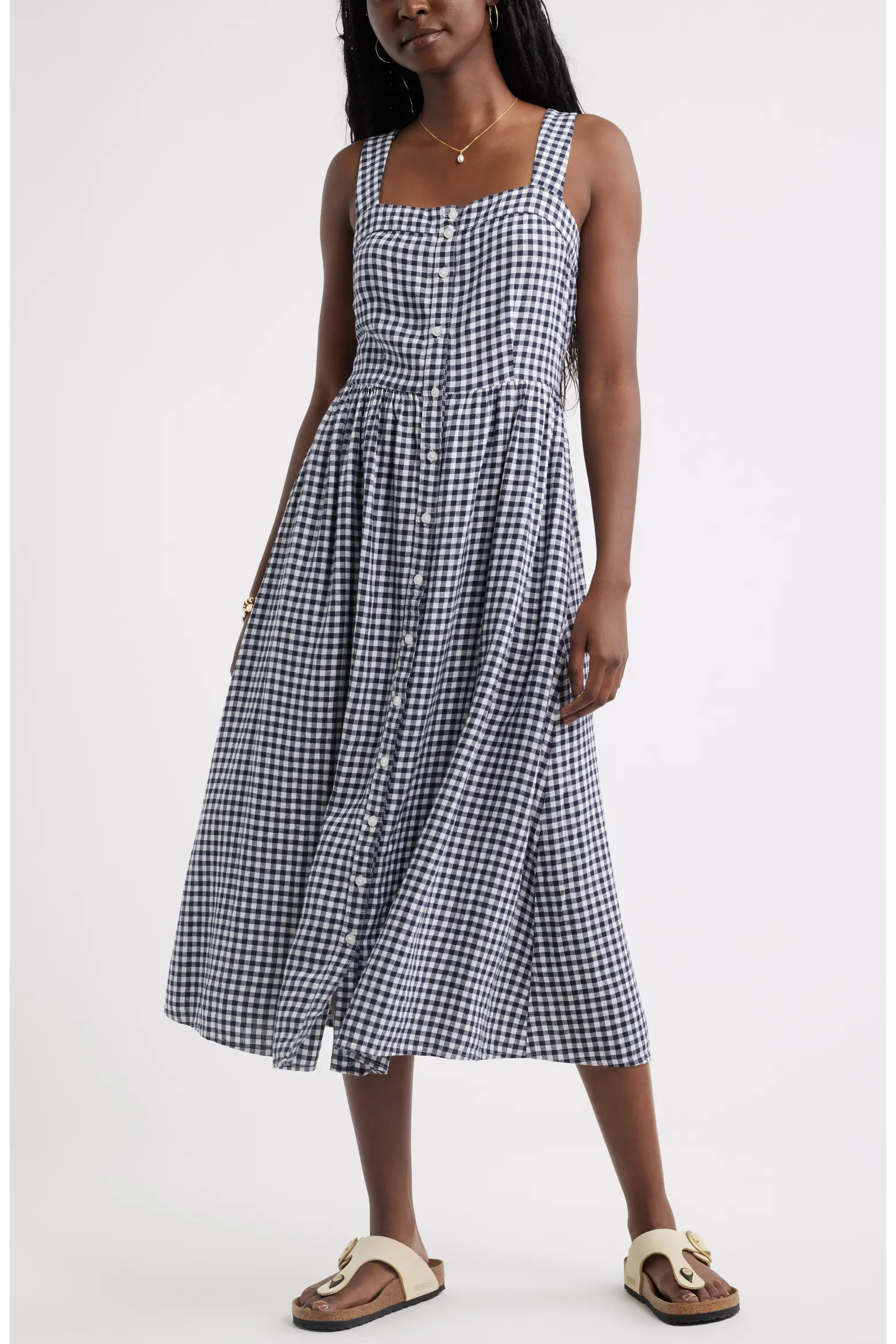 Checkered Button Front Midi Dress (Women) | Nordstrom | Nordstrom