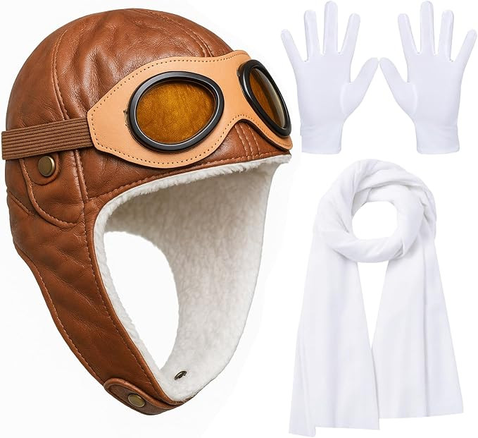 Aviator Hat with Goggles, White Scarf and Gloves, 3pcs Old-Time Aviator Costume Accessories, Hall... | Amazon (US)