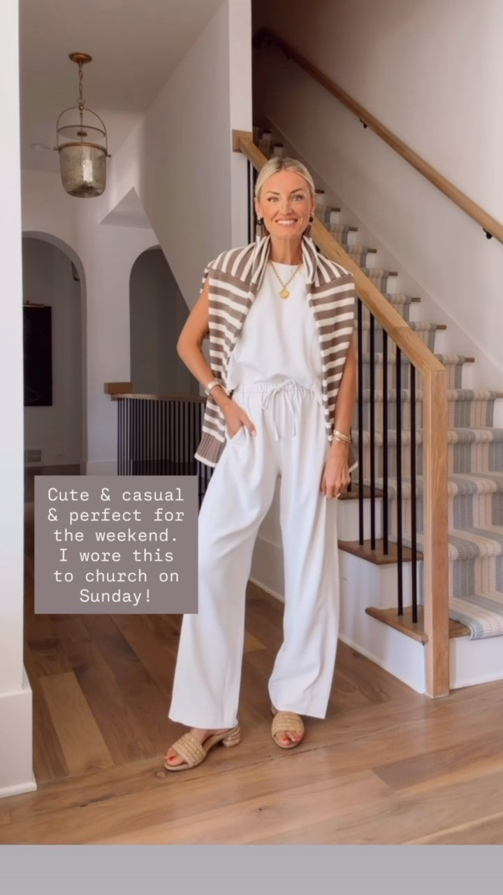 A great elevated base that can be layered for year round wear and for a variety of occasions! Wearing XS tank S pants

Loverly grey, spanx matching pant set, women’s casual outfit, everyday athleisure, lounge set

#LTKSeasonal
