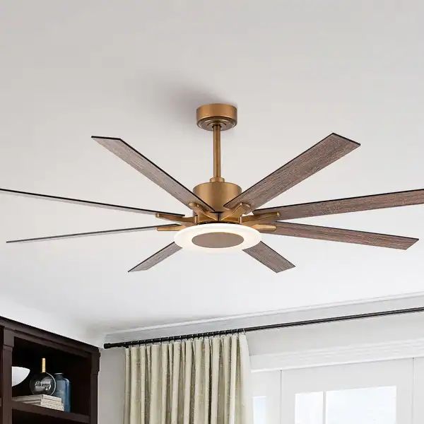 65" Aged Brass 8-Blade Windmill Ceiling Fan with Light and Remote | Bed Bath & Beyond