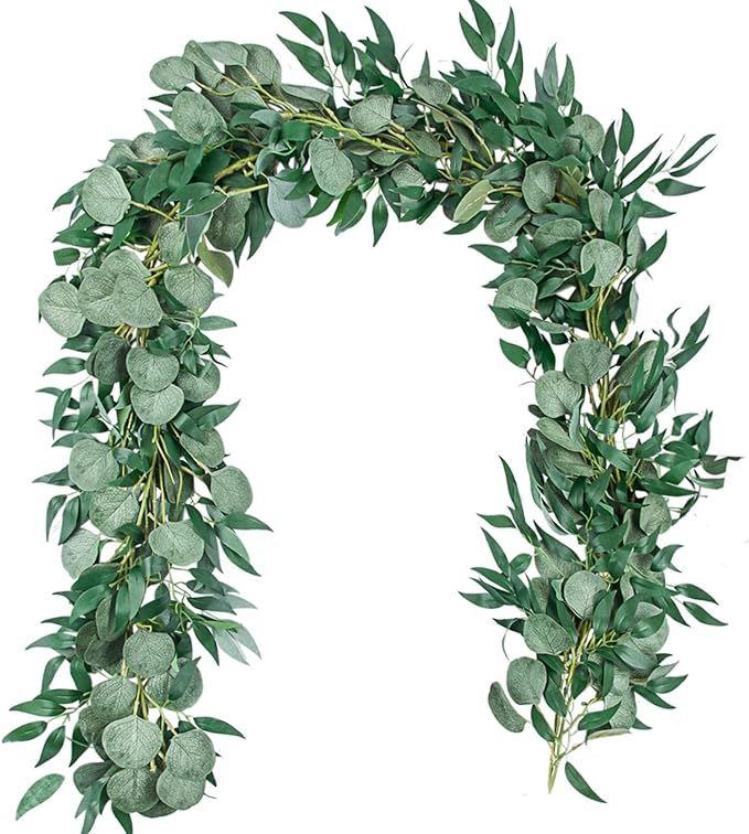 TOPHOUSE 6.5 Feet Artificial Silver Dollar Eucalyptus Leaves Garland and 6 Feet Willow Vines Twig... | Amazon (US)
