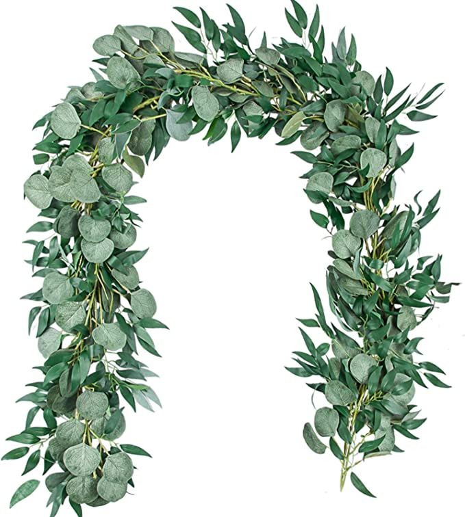 TOPHOUSE 2 Pack Artificial Eucalyptus Garland with Willow Leaves, 6.5 Feet Fake Greenery Vines Sw... | Amazon (US)