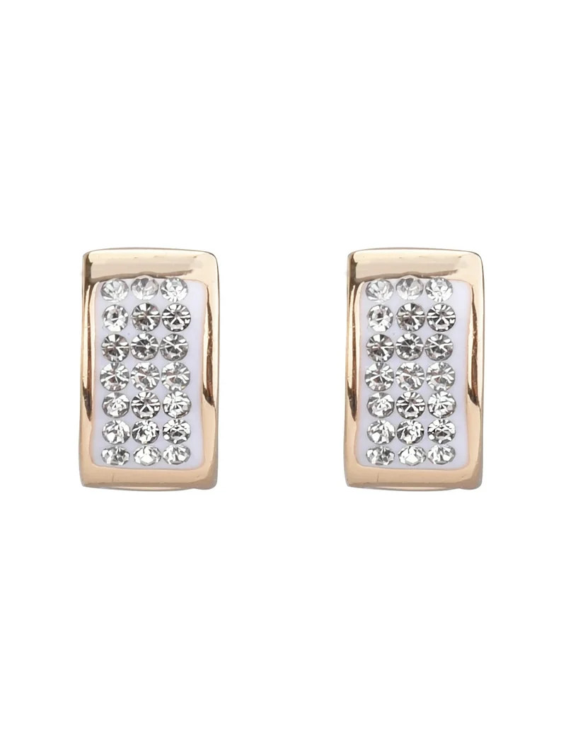 Time and Tru Adult Women's Gold Tone Crystal Huggie Metal Hoop Earring | Walmart (US)