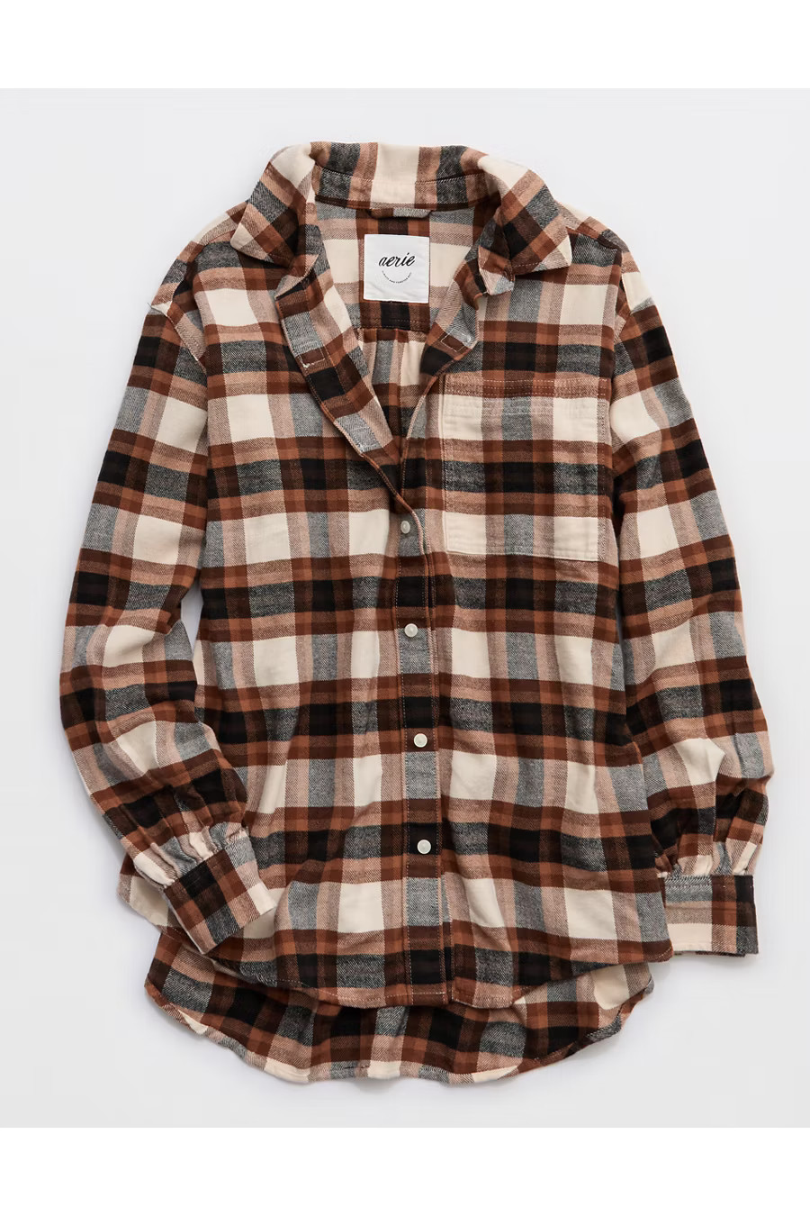 Aerie Anytime Fave Flannel Button Down Shirt Women's Sandbar L | American Eagle Outfitters (US & CA)
