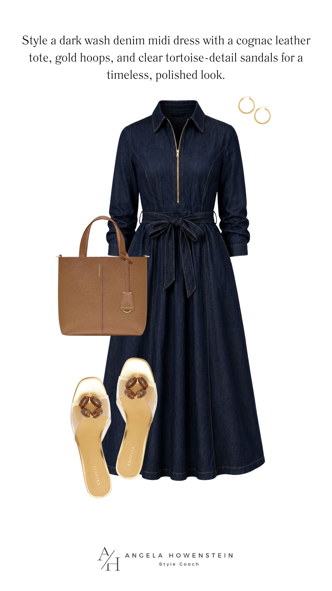 This dark wash denim midi dress is the definition of timeless style. The flattering tie waist and zip-front detail create a polished silhouette, while the rich denim makes it easy to transition into fall. I paired it with a warm cognac leather tote, gold hoop earrings, and clear tortoise-detail sandals for a classic look that’s perfect for brunch, church, work, or weekend outings.

👩‍💻 LTK PRO TIPS
❤️ Heart = Support my posts ;-)
🔖 Save = Get sale & restock alerts for the things you love!
📋 Lists = Keep favorites organized (List ideas: Christmas, Birthdays, and Vacations!)
📲 Share = Send lists and products to a friend (or your daughters like me).
💬 Comment = Ask me anything, and I’ll answer. ;-) 

 #LTKootd #LTKSeasonal #LTKOver40