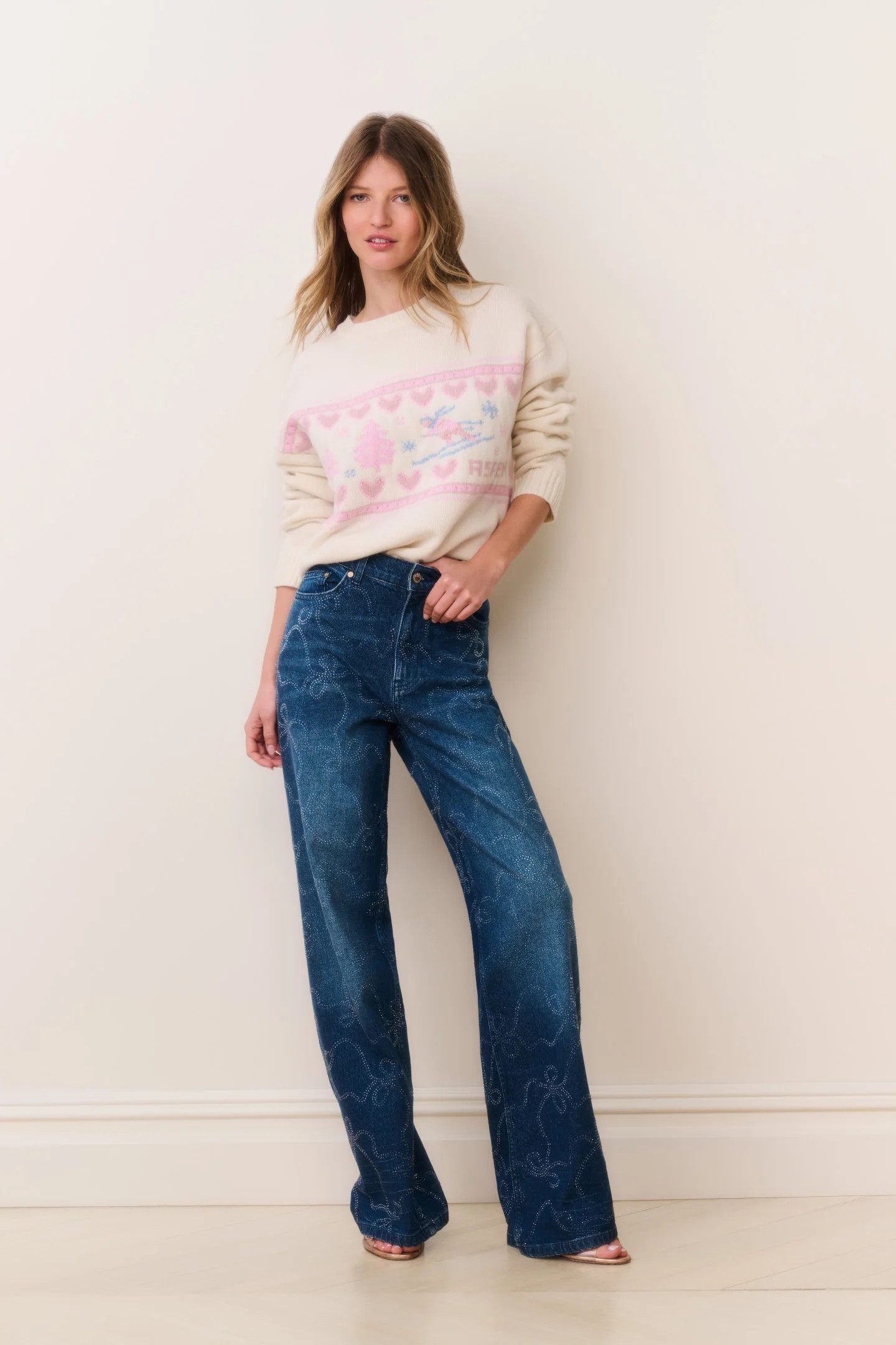 Dessa Crystal Bow Jeans | LoveShackFancy