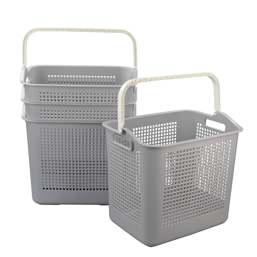 Morcte 4-Pack 35 L Plastic Laundry Hamper with Handles, Dirty Clothes Storage Basket, Gray | Amazon (US)