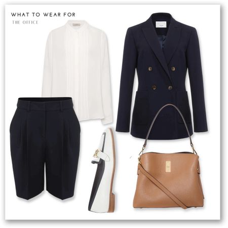 A classic spring summer workwear look 

Hobbs London, navy shorts, blazer, white shirt, tan tote bag, loafers, office style 

#LTKSeasonal #LTKworkwear #LTKstyletip