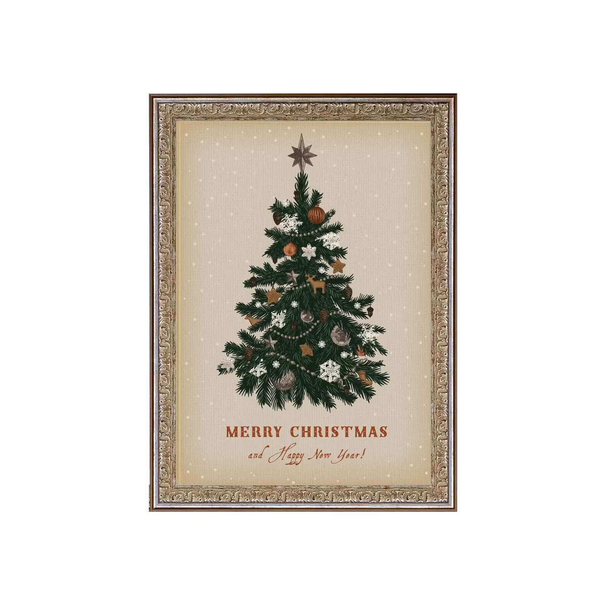 8" x 10" Merry Christmas and Happy New Year Tree Silver/Gold Frame Wall Canvas - Petal Lane: Vint... | Target