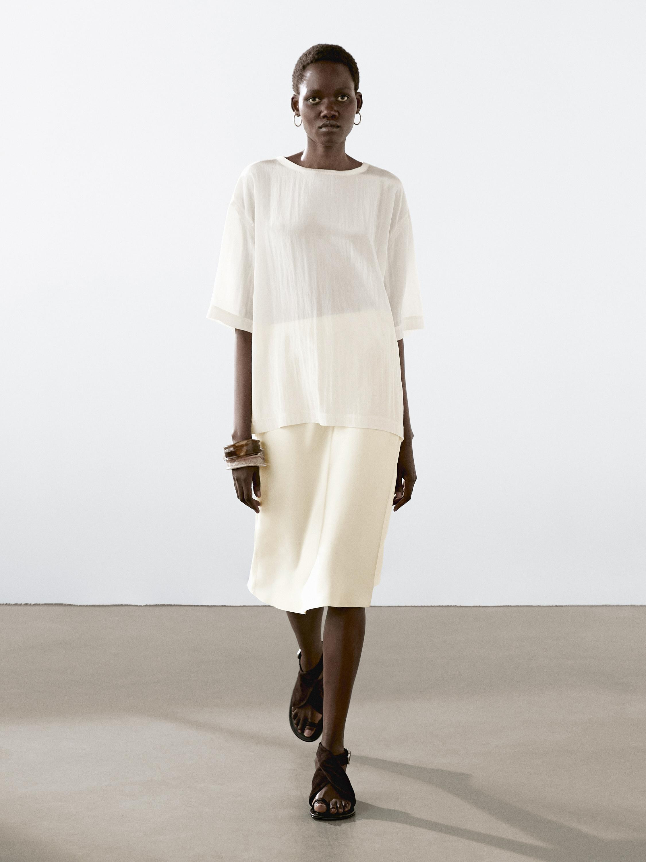 Flowing satin-effect skirt | Massimo Dutti UK
