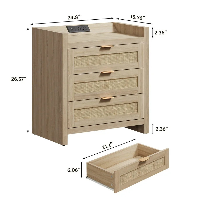 SICOTAS 26.57"H Tall Boho Night Stands Set 2 with Charging Station, Rattan Farmhouse Nightstands ... | Walmart (US)