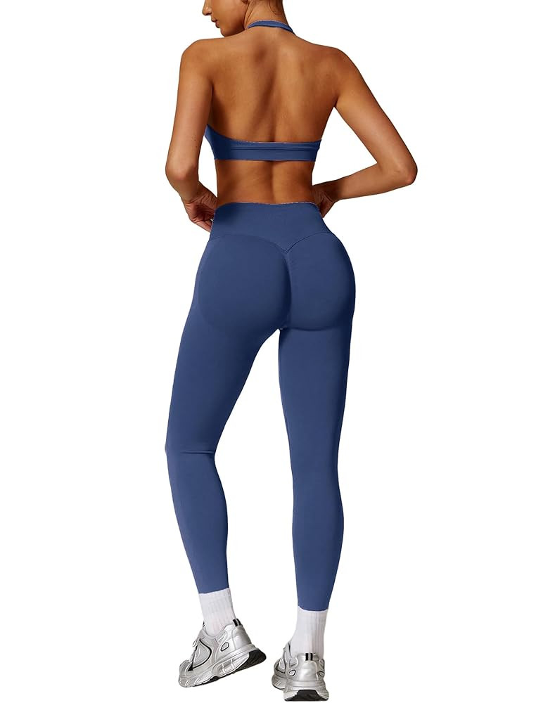 ABOCIW Workout Sets for Women Seamless Scunch Butt Lifting Impact Leggings Halter Sports Bra 2 Pi... | Amazon (US)