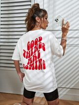 SHEIN EZwear Slogan Graphic Drop Shoulder Tee | SHEIN