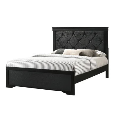 Black Finish King Size Bed With Upholstered Headboard And Marvelous Button Tufting, Wood Composition Panel Attractive Support Construction Element Com | Wayfair North America