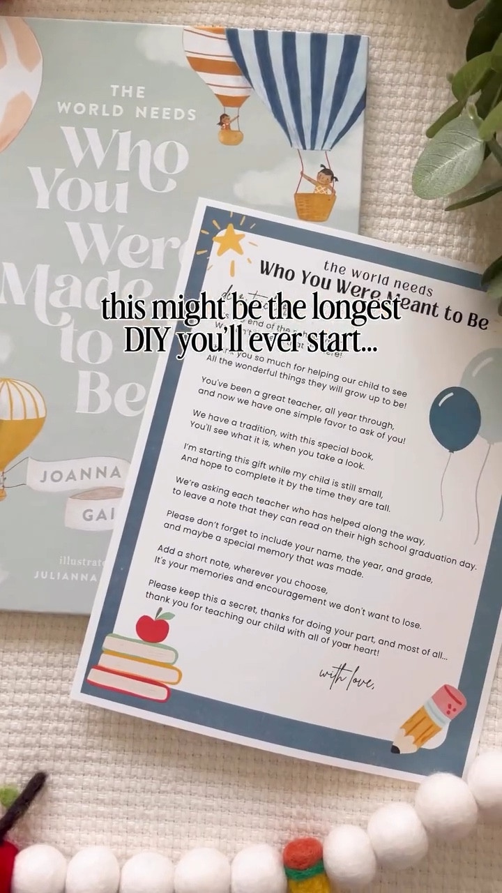 This might just be the longest DIY project you’ll ever start… but I promise it will be one of the most meaningful.

All you need is an inspirational children’s book + a simple printable letter. At the end of each school year, have your child’s teacher write a note inside.

Year after year, it slowly becomes something so special… filled with memories, growth, and the people who helped shape your child along the way 🤍

And then one day - at their high school graduation - you hand it to them… and it becomes a keepsake they’ll treasure forever 🎓

‼️ If you’ve already started this, here’s your reminder to send your book in before the school year ends!
And if you haven’t… this is your sign to begin ✨

⭐️ Comment BOOK and I’ll send you the letter!
⭐️ Save this so you don’t forget next year 📌
⭐️ Share this with another mom who needs this idea 🤍
.
.
.
#momlifeideas #endofyeartradition #schooltraditions #keepsakeideas #momcontent end of school year tradition, teacher memory book idea, graduation keepsake gift, parenting traditions, kids memory book, teacher appreciation idea, sentimental gift for kids