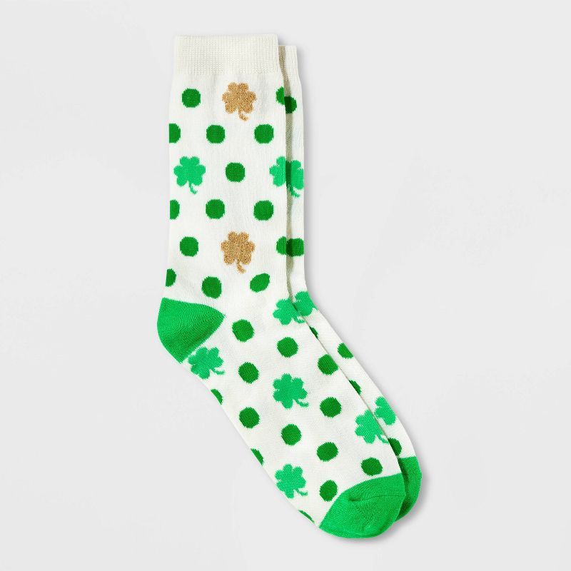 Women's Shamrock Dot St. Patricks' Day Crew Socks - White/Green 4-10 | Target