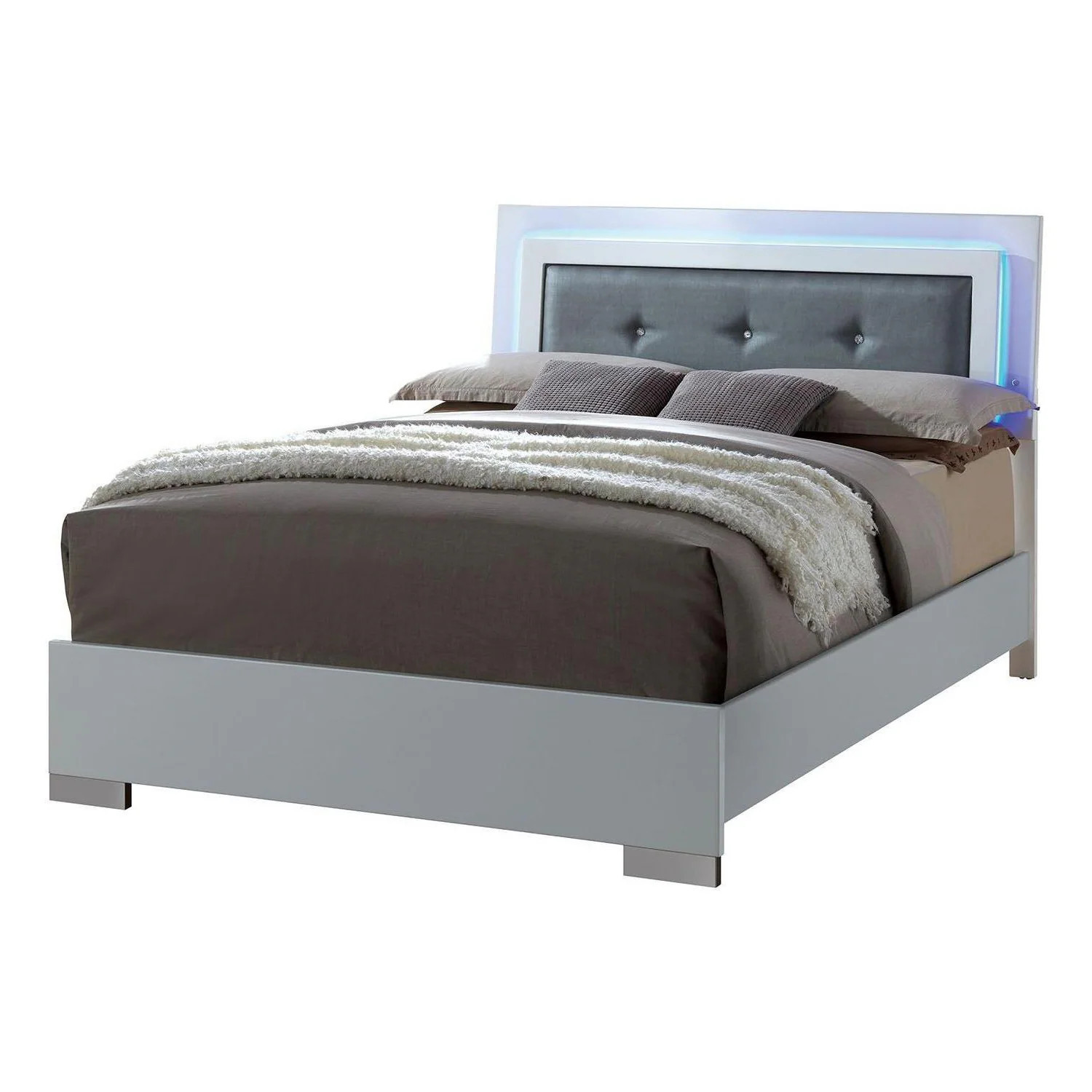 Benzara White and Black Wooden Frame King Platform Bed with Leatherette Headboard one_size | BM216278 | Lowe's
