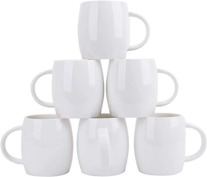 Foraineam Set of 6 Porcelain Mugs 15 Ounces White Coffee Mugs Set Ceramic Drinking Cups for Coffe... | Amazon (US)