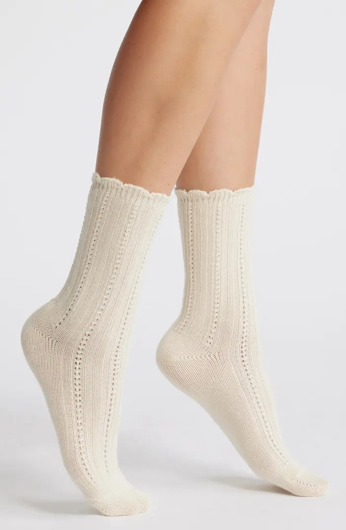 Textured Scallop Edge Crew Socks | Nordstrom