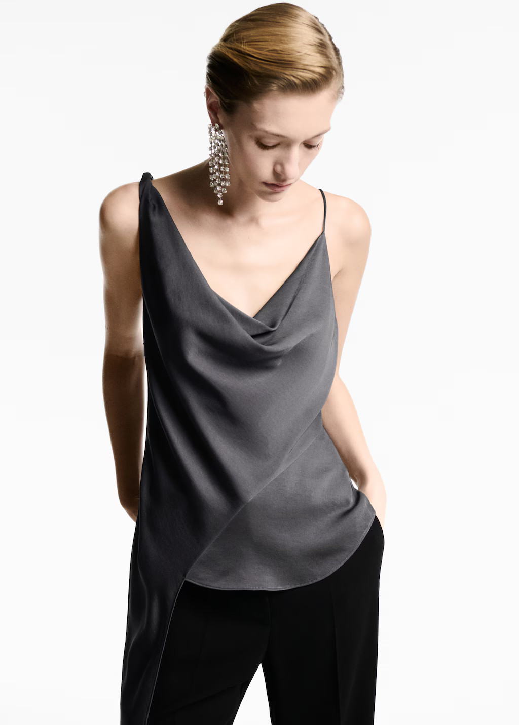 Asymmetrical top with draped neckline - Women | MANGO Canada | Mango Canada