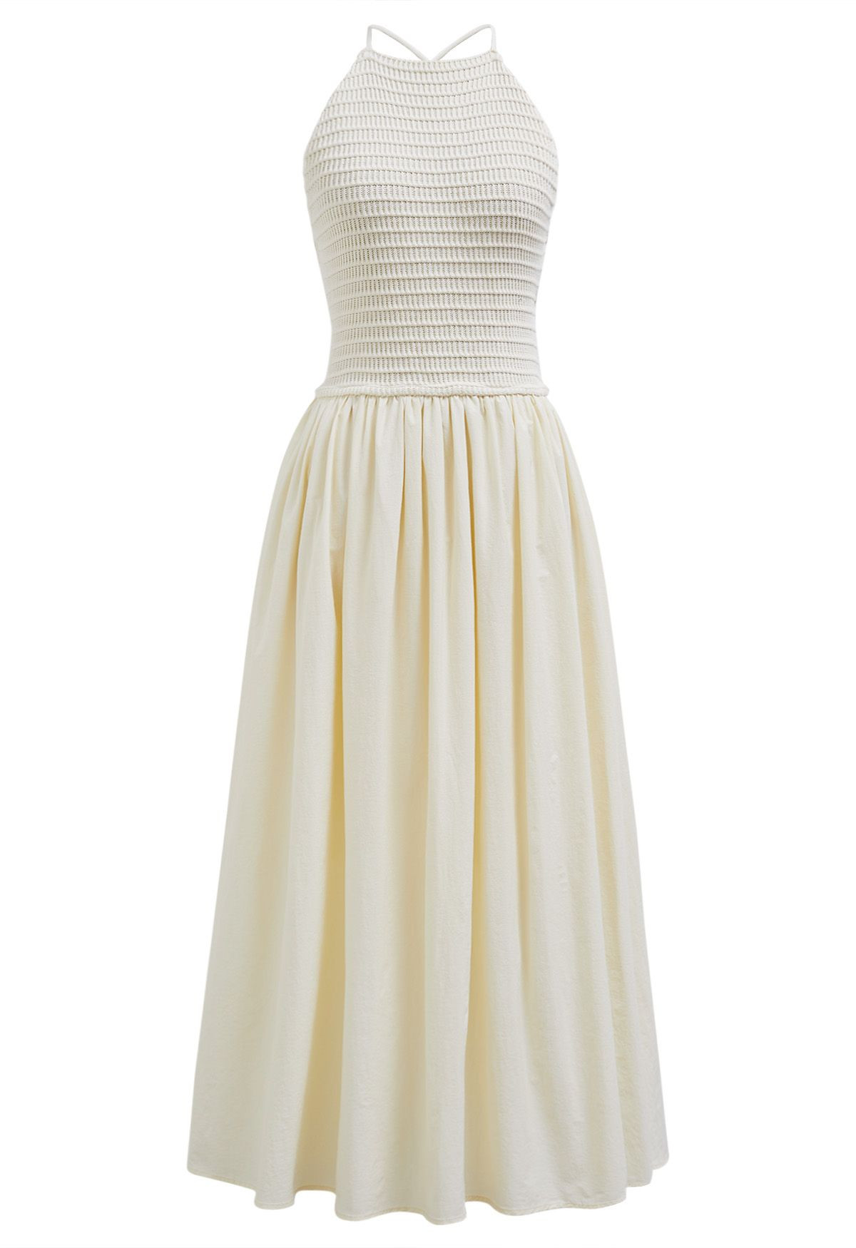 Lace-Up Back Knit Spliced Dress in Cream | Chicwish