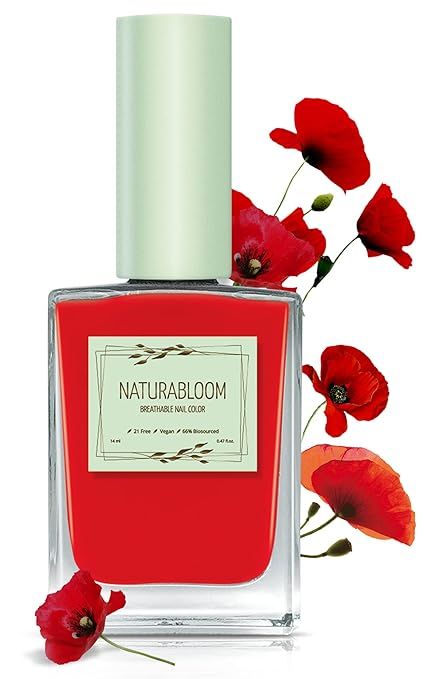 NATURABLOOM Breathable Nail Polish (Poppy Red) - Premium Red Nail Varnish & Long Lasting Nail Pol... | Amazon (US)