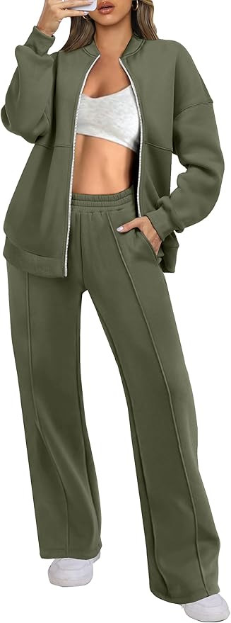 ANRABESS Women 2 Piece Outfits Lounge Set Oversized Zip Up Sweatshirt Jacket Sweatpant Matching S... | Amazon (US)