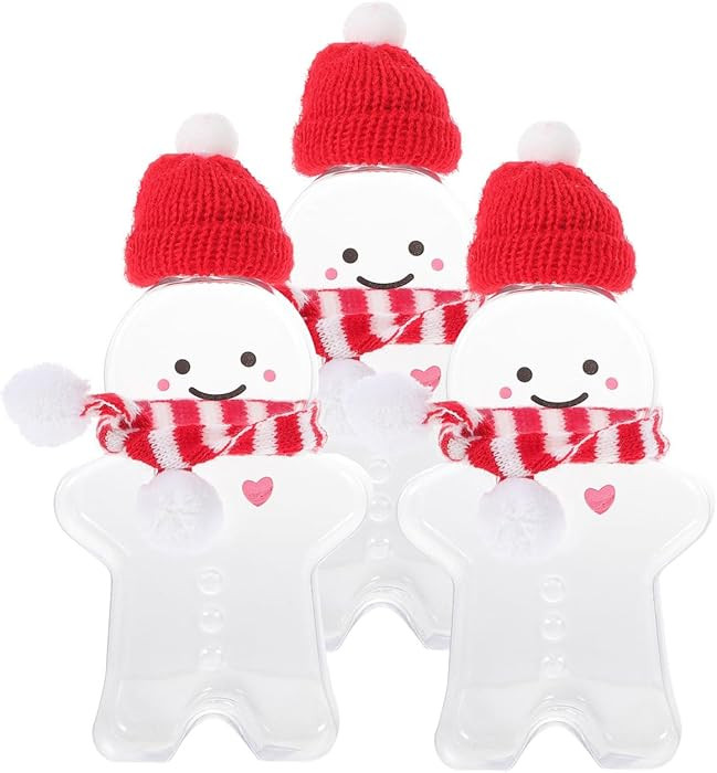 VOSAREA 3 Sets 500ML Christmas Gingerbread Man Drink Containers with Hat Scarf Transparent Juice ... | Amazon (US)