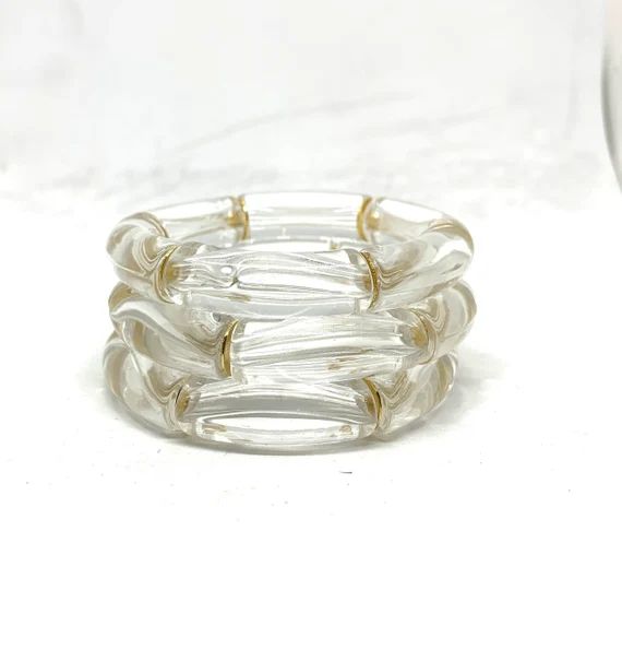 Acrylic Clear Tube Bracelet/Chunky Acrylic with Gold Disc Bracelet/Acrylic Bamboo Bracelet/Boho B... | Etsy (US)