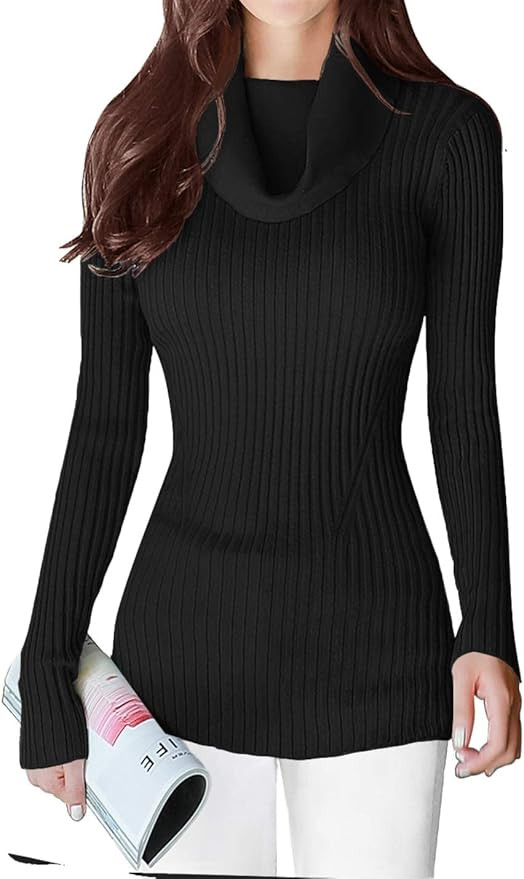 v28 Women Stretchable Cowl Neck Knit Korea Long Sleeve Slim Fit Bodycon Sweater | Amazon (US)