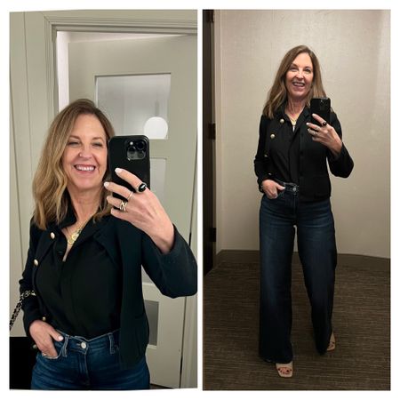 What I wore to dinner!
Frame Gillian top.
Frame Le Slim Palazzo Jeans
J.Crew sweater
Open Edit slides 