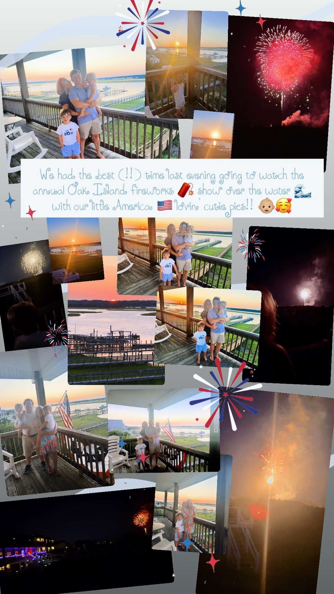 We had the best (!!) time last evening going to watch the annual Oak Island fireworks 🧨 show over the water 🌊 with our little America 🇺🇸 lovin’ cutie pies!! 👶🏼🥰