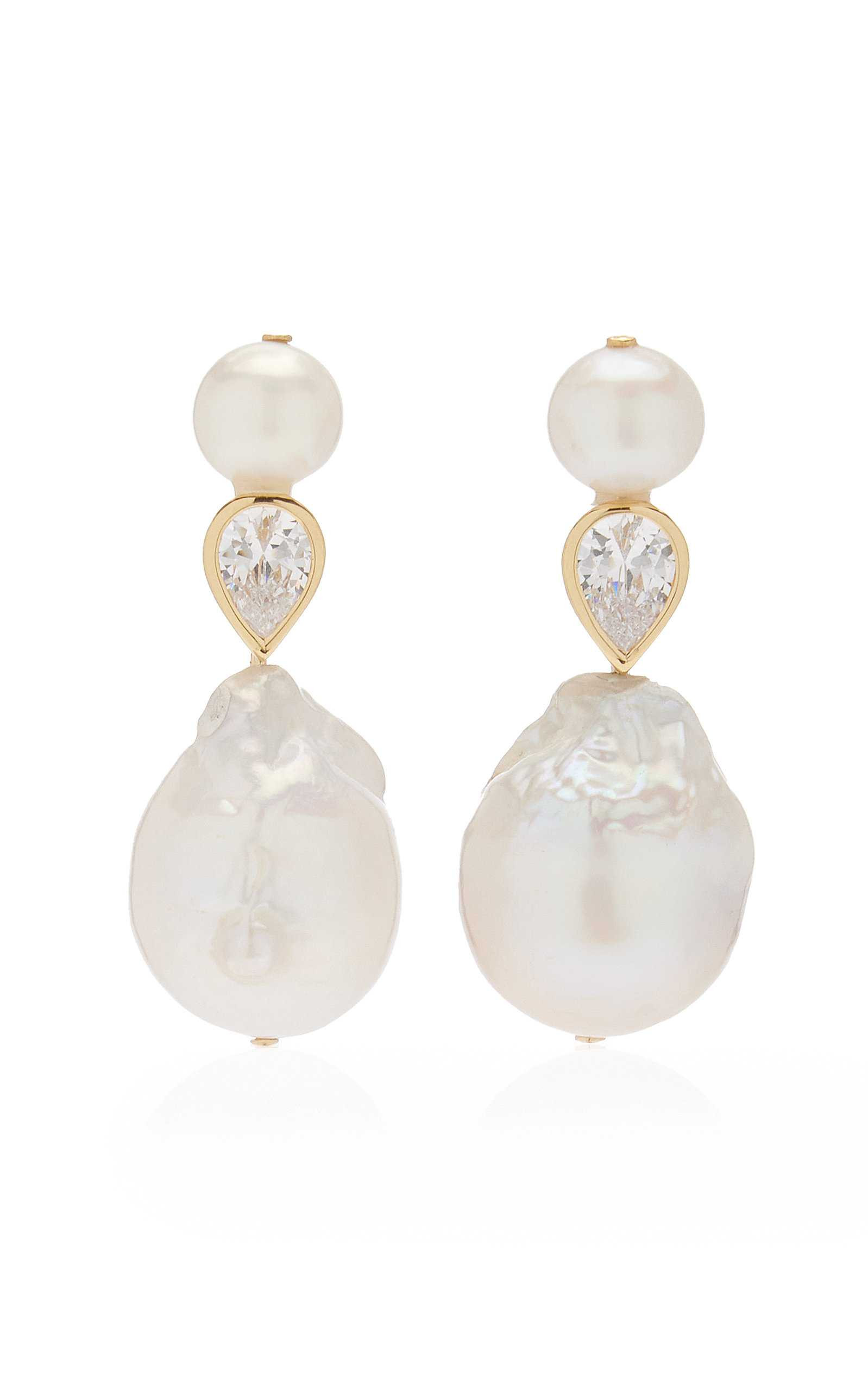 14K Gold-Plated Pearl Cubic Zirconia Earrings | Moda Operandi (Global)