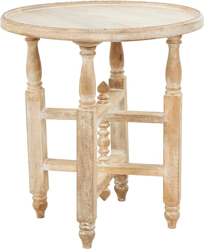 Deco 79 Mango Wood Side Accent Whitewashed End Table with Silver Beaded Rim and Turned Legs, CONV... | Amazon (US)