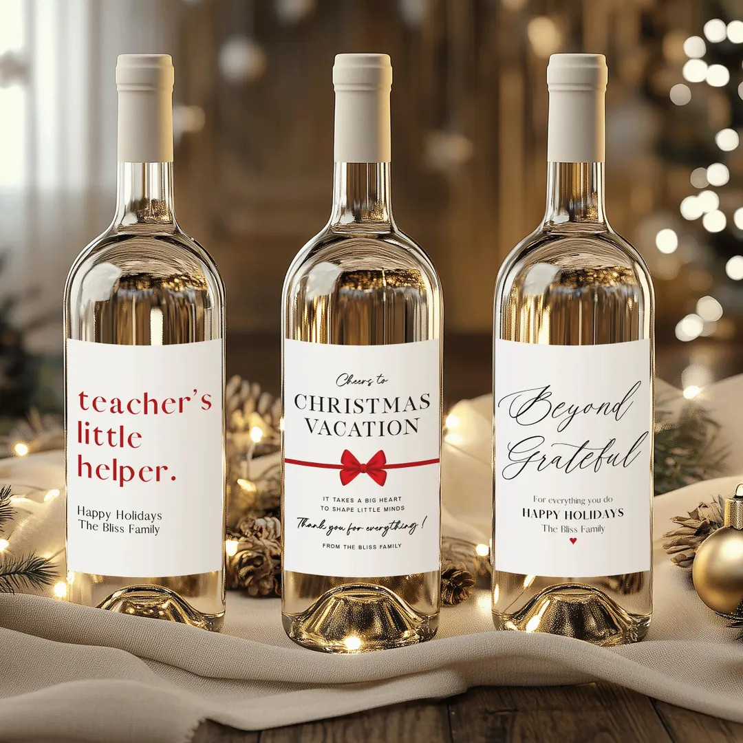 Personalized Christmas Wine Label | Teacher Gift - Etsy | Etsy (US)