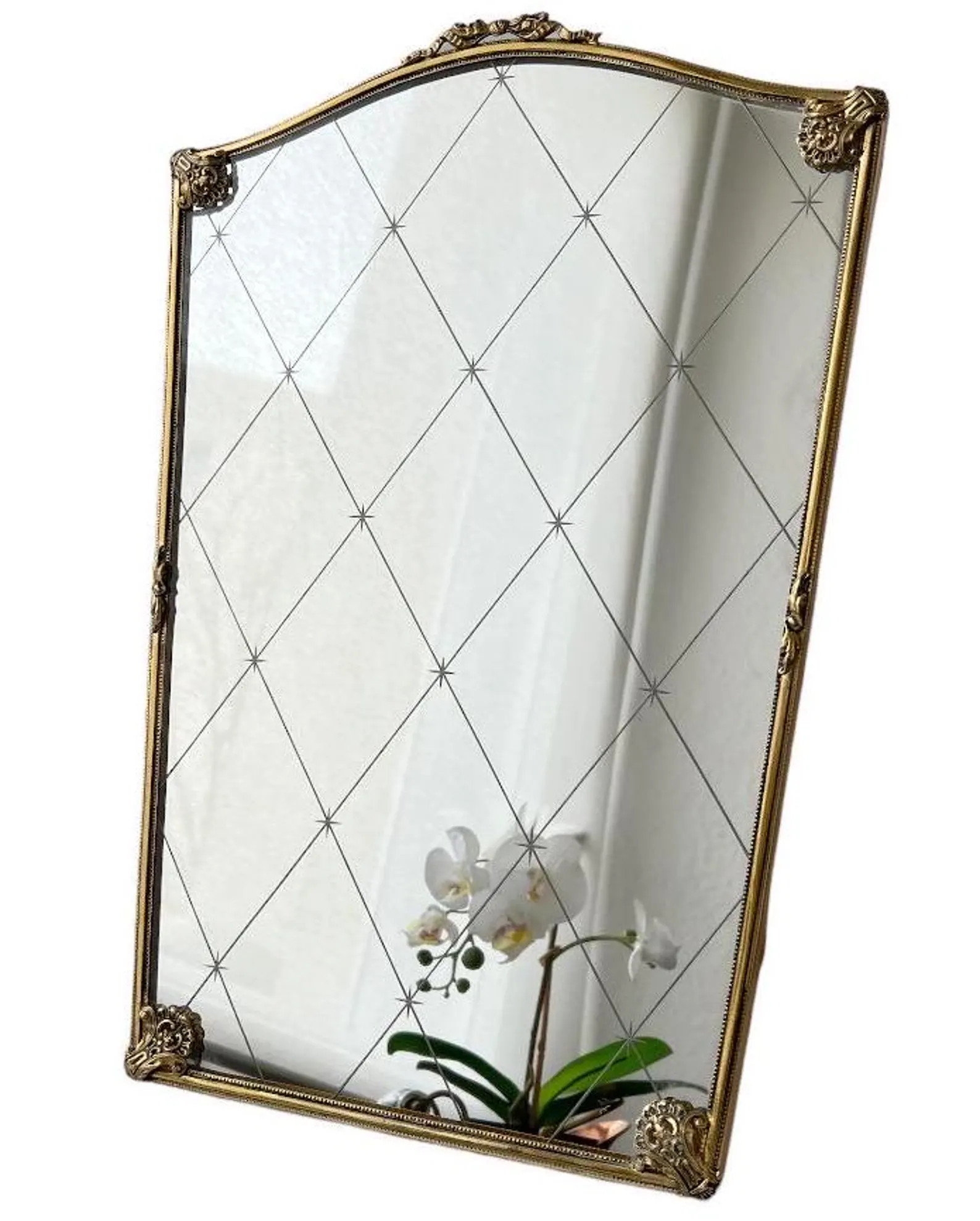 Vintage Solid Bronze Mirror, Ribbon Frame, Diamond Cut Glass, Tabletop or Wall Mirror | Etsy (US)