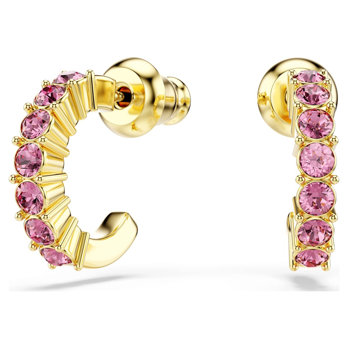 Mini Hoop earrings, Round cut, Pink, Gold-tone plated | SWAROVSKI