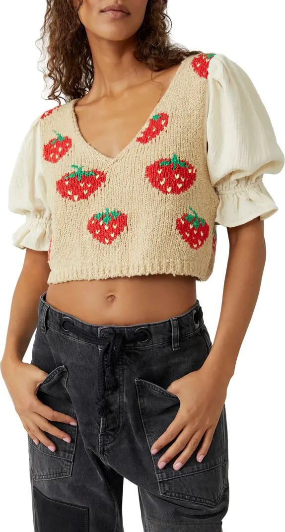 Free People Strawberry Jam Mixed Media Crop Sweater | Nordstrom | Nordstrom